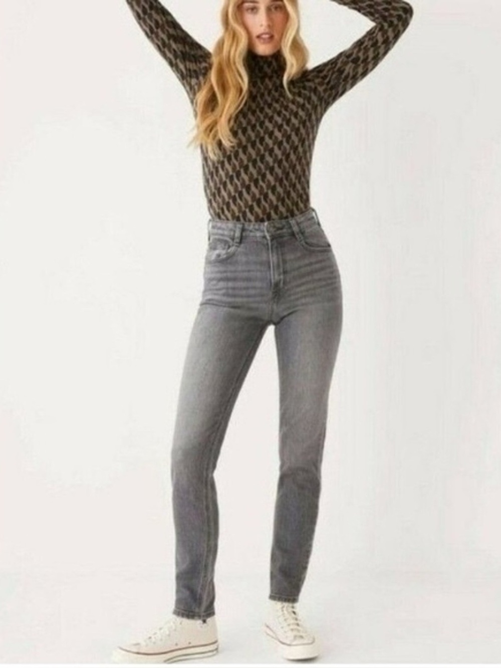 Frank & Oak | Grey Kim Slim Fit High Waisted Straight Leg Jeans